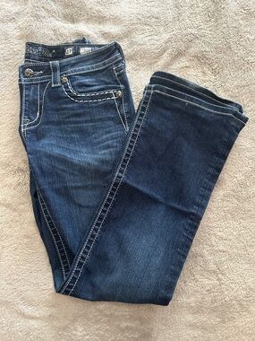 Miss Me Dark Blue Bootcut Jeans with Contrast Stitching